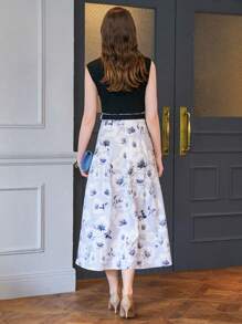 DAZY 印花繫腰帶連衣裙 - 黑色 - 查看 2