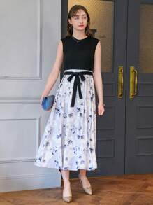 DAZY 印花繫腰帶連衣裙 - 黑色 - 查看 8