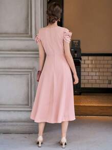 DAZY Solid Cold Shoulder Button Front Dress - Dusty Pink - View 3