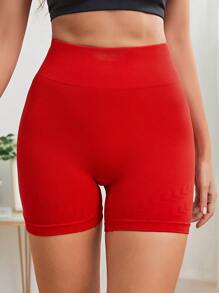 素色寬腰帶運動騎行短褲