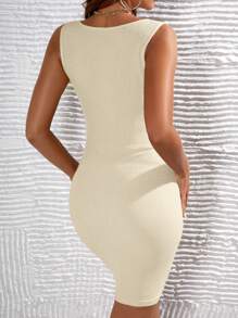 SHEIN Maternity Solid Bodycon Dress - Beige - View 3