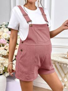 SHEIN Maternity Solid Overall Romper Without Tee - Dusty Pink - View 1