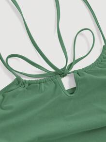 SHEIN MOD Solid Drawstring Side Halter Top - Green - View 5