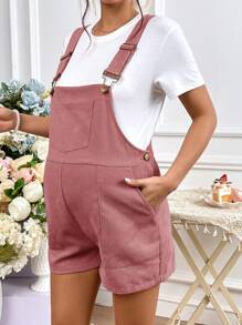 SHEIN Maternity Solid Overall Romper Without Tee - Dusty Pink - View 3
