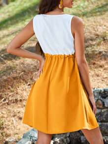 SHEIN Maternidad Vestido con cinturón de dos tonos - Amarillo - Ver 2