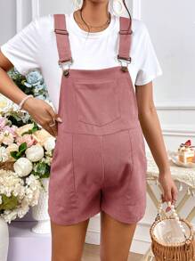 SHEIN Maternity Solid Overall Romper Without Tee - Dusty Pink - View 4