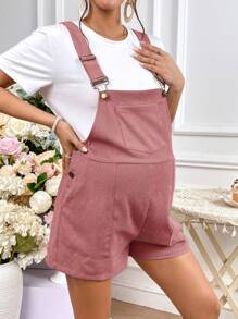 SHEIN Maternity Solid Overall Romper Without Tee - Dusty Pink - View 6