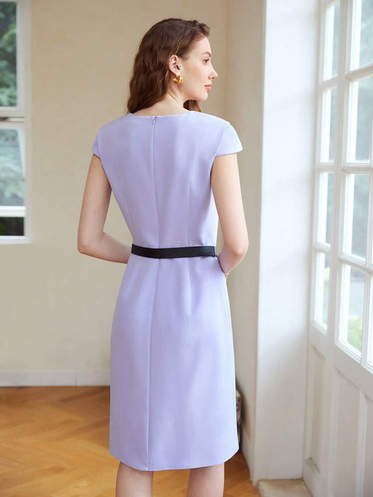 BELTED SQUARE-NECK SHEATH DRESS