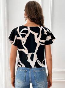 SHEIN Clasi Blusa con estampado de dibujo bajo con nudo - Multicolor - Ver 2