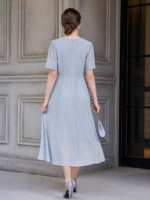 DAZY 素色前紐扣A字連衣裙 - 藍色 - 查看 2