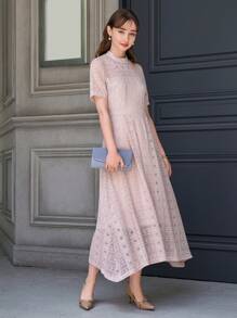 DAZY Mock Neck Lace A-line Dress - Pink - View 4