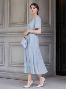 DAZY 素色前紐扣A字連衣裙 - 藍色 - 查看 4