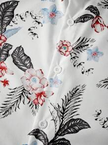 男士印花前排扣襯衫 - 白色 - 查看 3