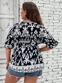 SHEIN Unity Áo sơ mi Plus Size Thắt lưng Bộ lạc Boho - Đen và trắng - Xem 2