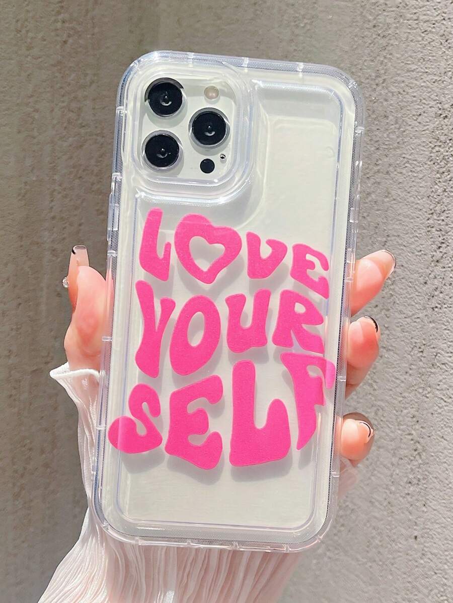 Letter Printed Transparent Phone Case Compatible With Iphone - Hot Pink - View 1