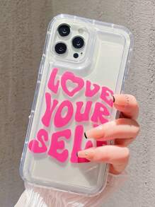 Letter Printed Transparent Phone Case Compatible With Iphone - Hot Pink - View 3