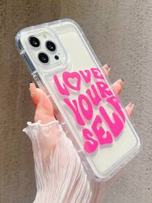 Letter Printed Transparent Phone Case Compatible With Iphone - Hot Pink - View 4