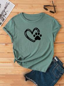 INAWLY Camiseta con corazón & con estampado de garra - Azul Cadete - Ver 1