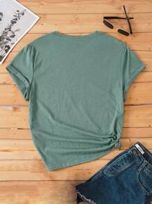 INAWLY Camiseta con corazón & con estampado de garra - Azul Cadete - Ver 2