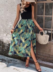 SHEIN LUNE Đầm Tách cao Nhiệt đới Boho - Nhiều màu - Xem 1