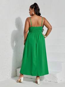 SHEIN VCAY Đầm Plus Size Lộ Lưng Tách cao Dải chun màu trơn Boho - màu xanh lá - Xem 2