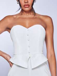 SHEIN BAE 前紐扣抹胸連體褲 - 白色 - 查看 3