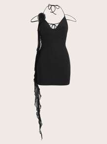 SHEIN ICON Plus Backless Halter Neck Bodycon Dress - Black - View 1