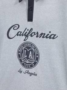 Manfinity Hypemode Men Letter Graphic Contrast Trim Polo Shirt - Grey - View 7