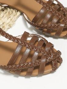 度假棕色涼鞋適用於女士編織細節踝帶平底涼鞋 - 棕色 - 查看 3