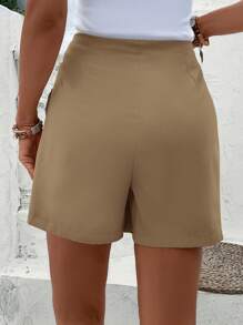 SHEIN Clasi High Waist Button Detail Wrap Hem Skort - Khaki - View 2
