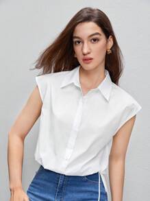 BizChic Camisa algodón unicolor con botón delantero ropa de trabajo - Blanco - Ver 7