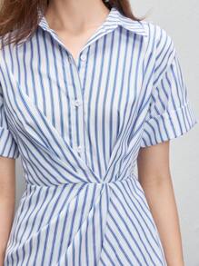 SHEIN BIZwear 條紋印花前垂褶襯衫連衣裙 - 藍白色 - 查看 3