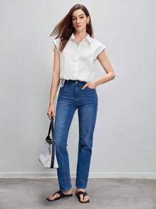 BizChic Camisa algodón unicolor con botón delantero ropa de trabajo - Blanco - Ver 5