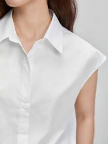 BizChic Camisa algodón unicolor con botón delantero ropa de trabajo - Blanco - Ver 6