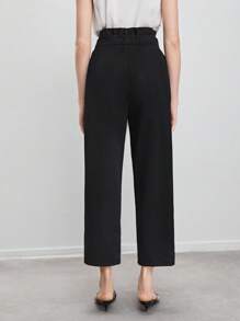 BizChic Fold Pleated Detail Cropped Suit Trousers - Black - View 2