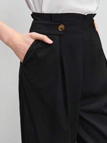 BizChic Fold Pleated Detail Cropped Suit Trousers - Black - View 4