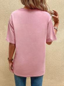 SHEIN LUNE Floral & Letter Graphic Tee - Baby Pink - View 2