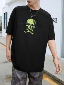 Manfinity Hypemode 男士骷髅頭圖案T恤 - 黑色 - 查看 4