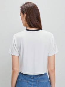 BizChic Đồ họa Chữ cái Viền tương phản Áo thun Trang phục làm việc - trắng - Xem 2