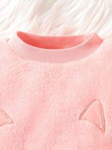 Baby Girl Cartoon Embroidery Teddy Sweatshirt & Pants - Baby Pink - View 3