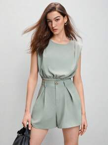 BizChic 素色上衣和前紐扣短褲工作服 - 薄荷綠 - 查看 7