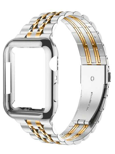 Two Tone Stainless Steel Watchband & Case Set Compatible With Apple Watch