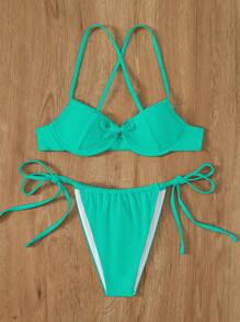 Bộ Bikini Nữ Hội Chữ thập màu trơn - Màu xanh bạc hà - Xem 4