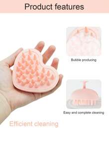 心形矽膠洗發按摩刷 - 藕粉色 - 查看 4