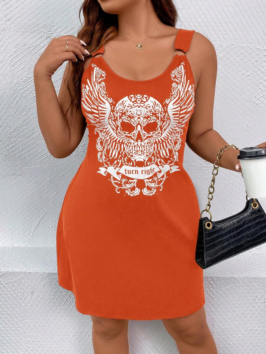 Flirla Đầm Plus Size Nhẫn Lá thư Lễ Các Thánh Giải trí - trái cam - Xem 1