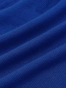 SHEIN EZwear Áo thun nữ Hội Chữ thập Gân đan màu trơn Giải trí - Xanh đậm - Xem 4