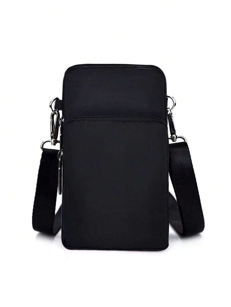 Minimalist Phone Wallet Solid Colour With Adjustable Strap - Black - View 1