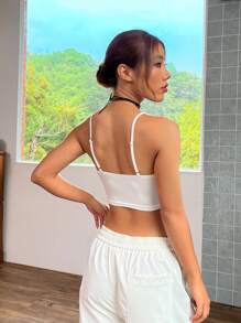 SHEIN EZwear Solid Crop Cami Top - White - View 2