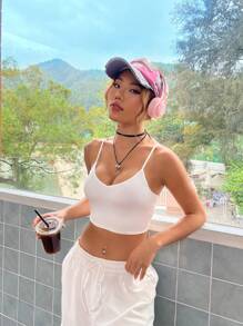 SHEIN EZwear Solid Crop Cami Top - White - View 3