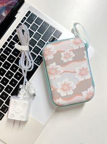 6入組花朵圖案數據線保護頭和充電頭套和收納袋 - 彩色 - 查看 2